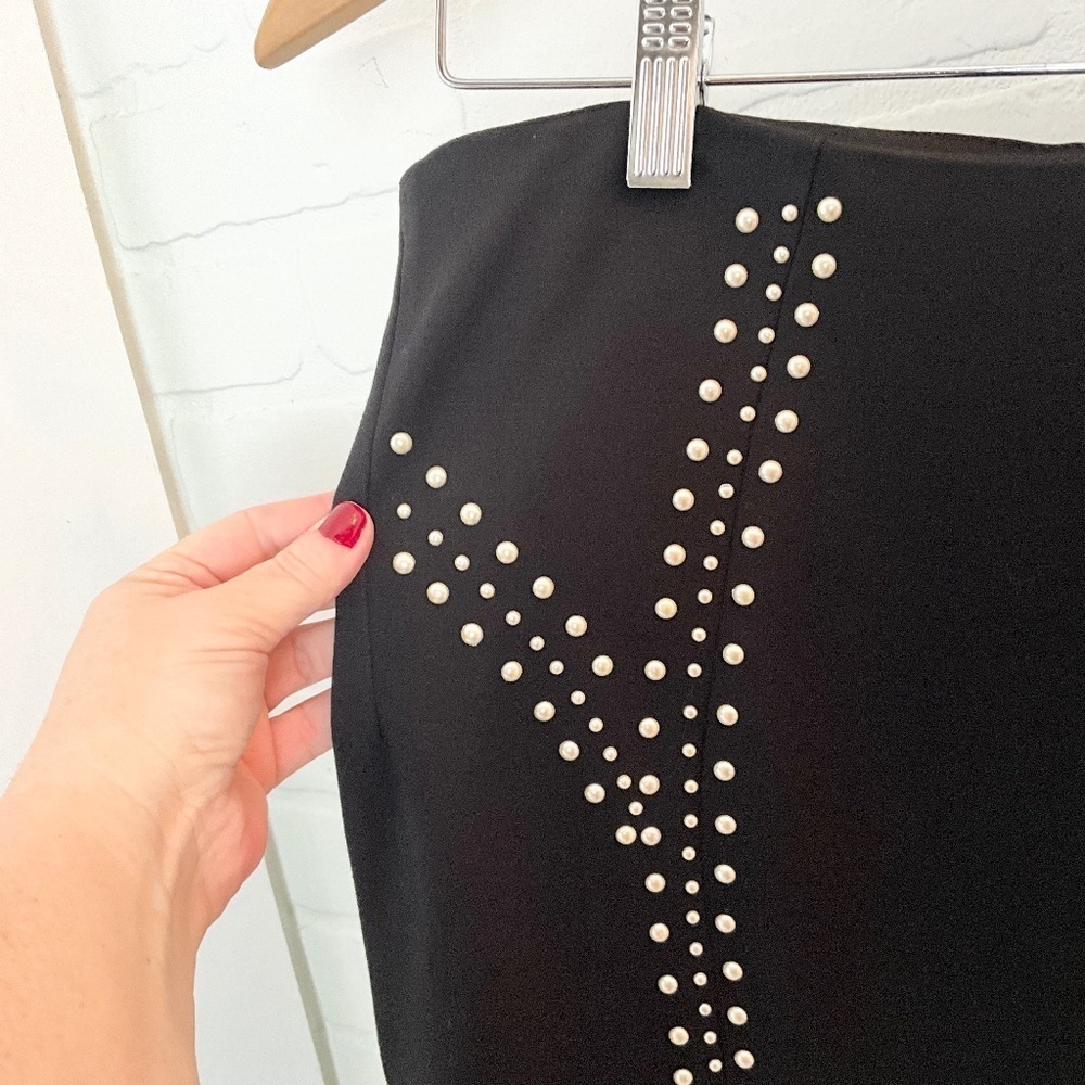 Rinascimento Office Siren Pearl Stud High Waist Mini Skirt Black Sz M - Picture 6 of 10